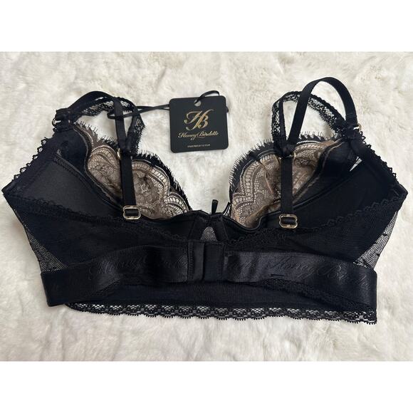 Honey Birdette SOFIA🖤 Black Lace FULL 3 Piece Set 32DD Bra, XS Garter, XS Thong - Picture 5 of 9